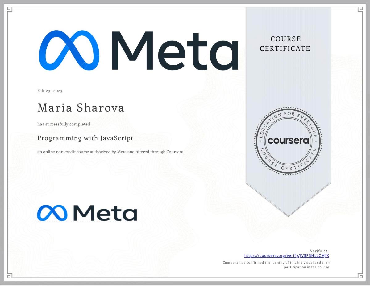 Meta Programming with JavaScript certificate