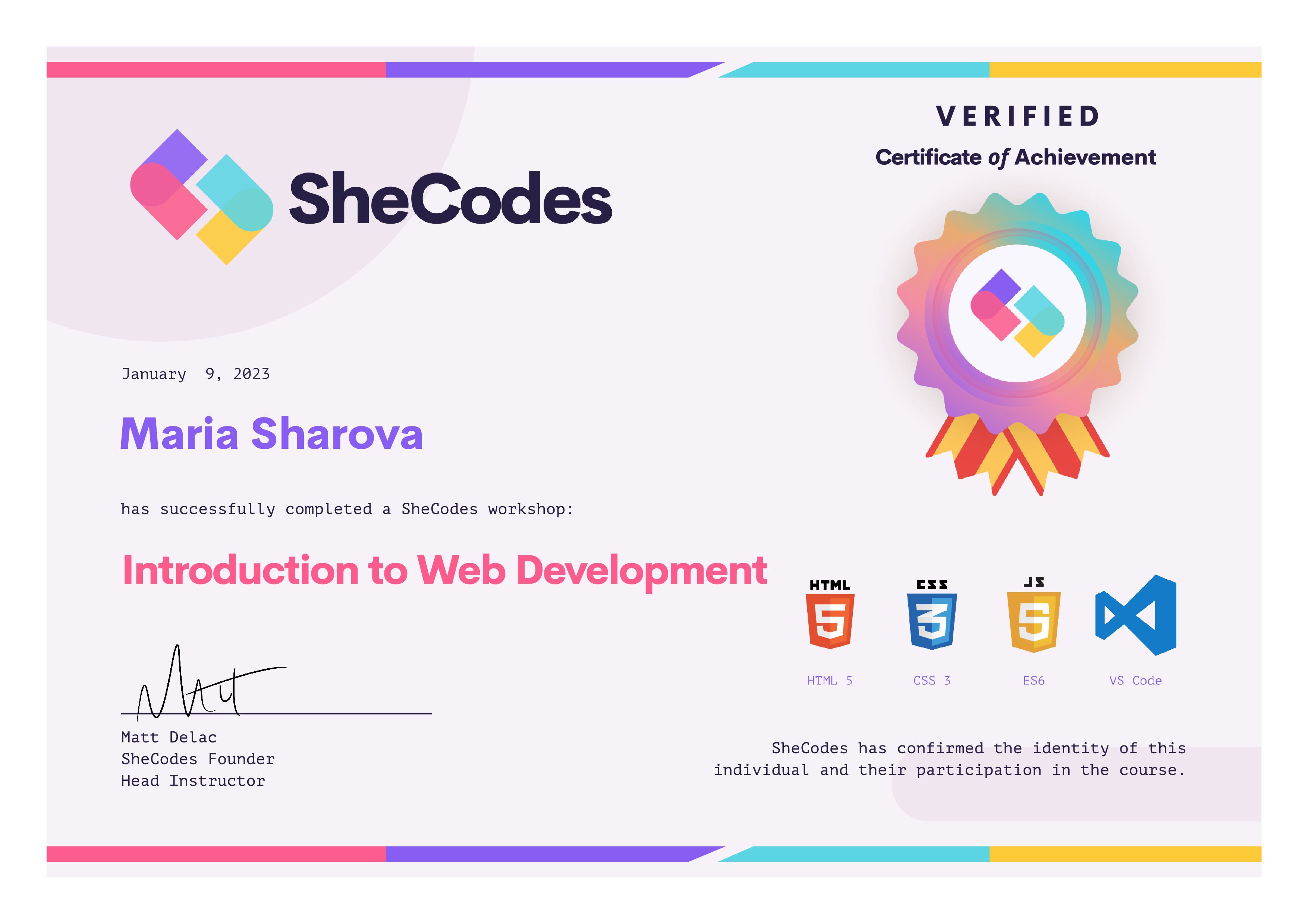 SheCodes Plus certificate