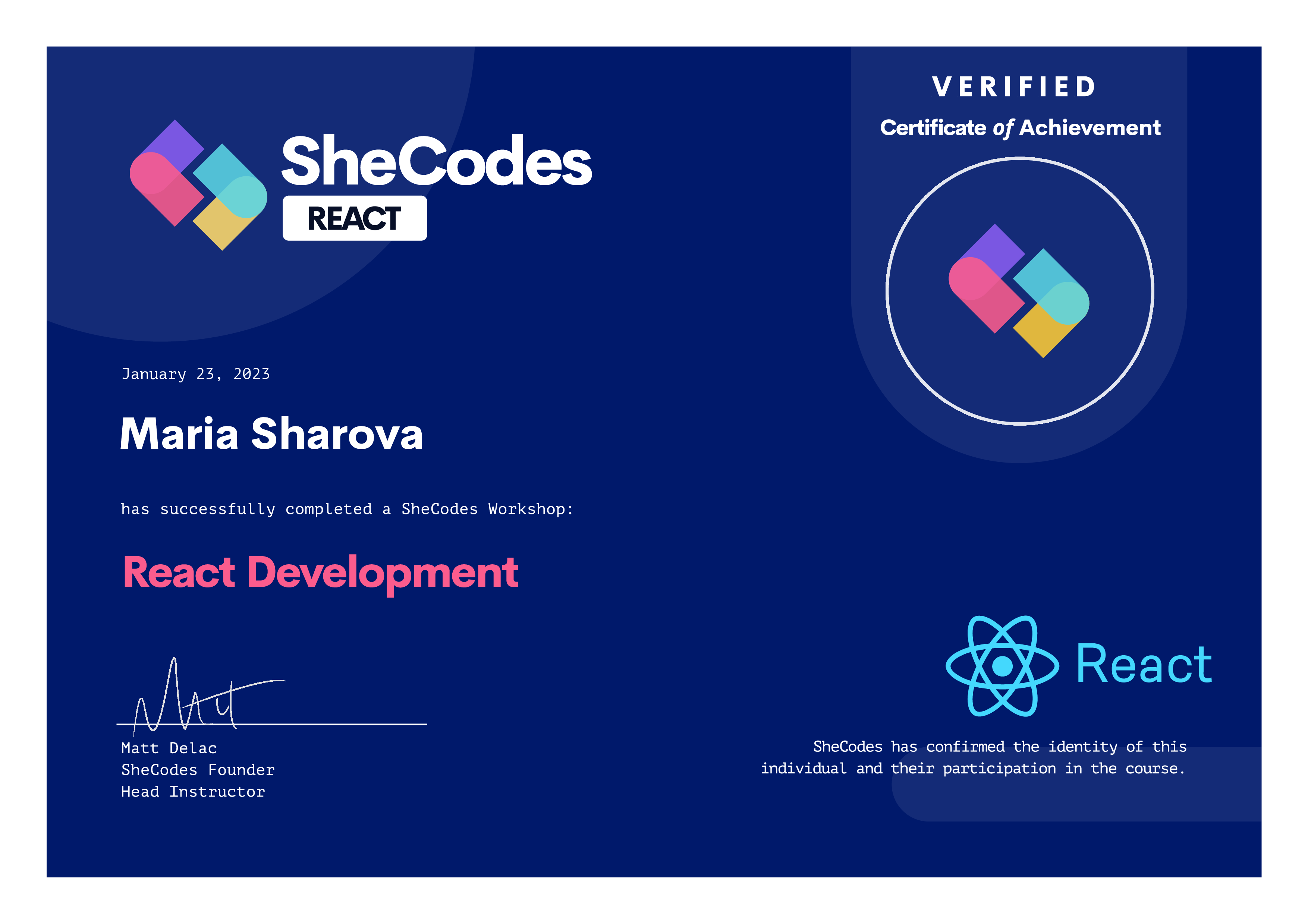 SheCodes Responsive certificate