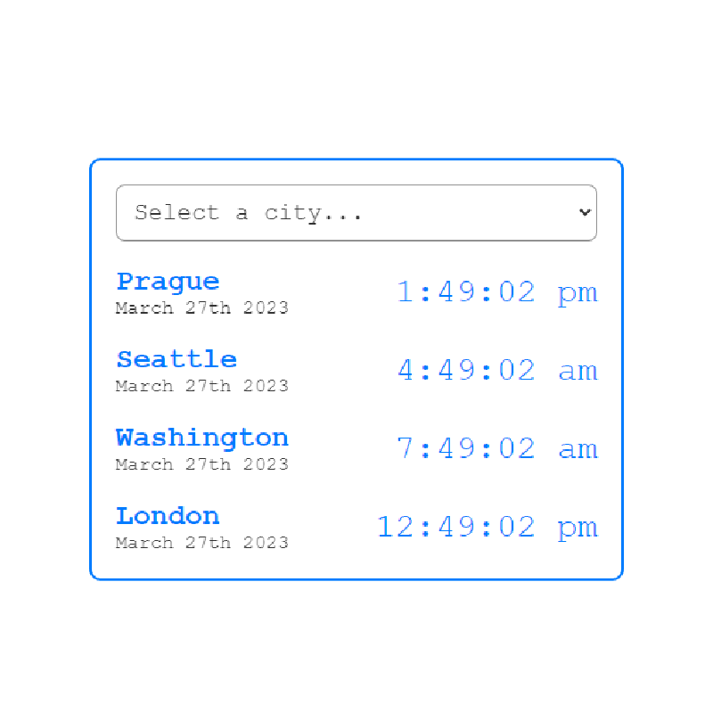 Printscrin: The main view of world clock application made by Maria Sharova